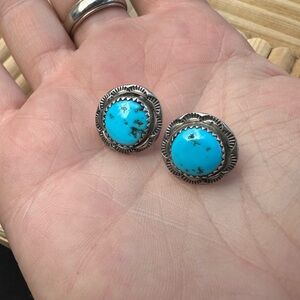 Large Turquoise and Sterling Silver Native American stud earrings